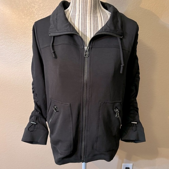 NWT Democracy Jacket Medium Black Soft Stretchy Steel-tone Zippers Pullstrings - Picture 1 of 16
